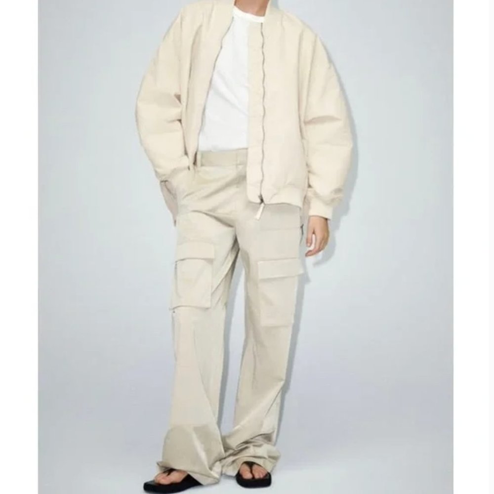 NWT Zara satin effect cargo pants stone